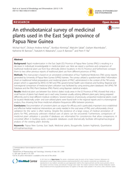 An Ethnobotanical Survey of Medicinal Plants Used in the East Sepik Province of Papua New Guinea