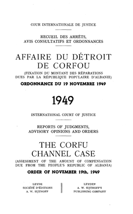 Affaire Du Détroit De Corfou the Corfu Channel Case