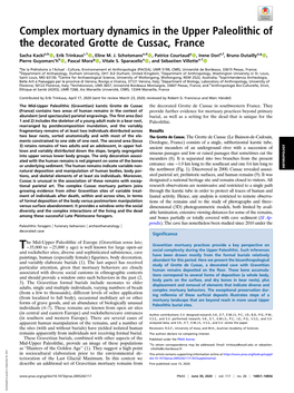 Complex Mortuary Dynamics in the Upper Paleolithic of the Decorated Grotte De Cussac, France