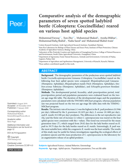 Comparative Analysis of the Demographic Parameters of Seven Spotted Ladybird Beetle (Coleoptera: Coccinellidae) Reared on Various Host Aphid Species