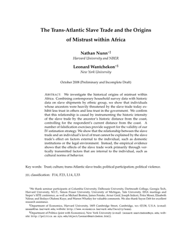 The Trans-Atlantic Slave Trade and the Origins of Mistrust Within Africa