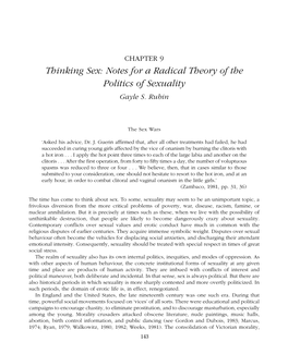 Thinking Sex: Notes for a Radical Theory of the Politics of Sexuality Gayle S