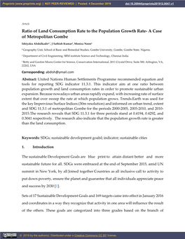 Ratio of Land Consumption Rate to the Population Growth Rate- a Case of Metropolitan Gombe