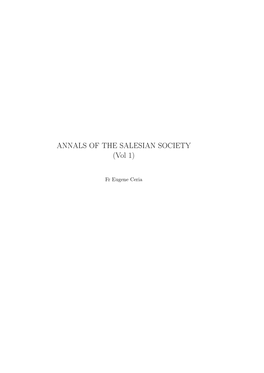 ANNALS of the SALESIAN SOCIETY (Vol 1)