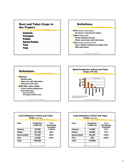 Root and Tuber Crops in the Tropics Definitions Definitions