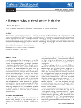 A Literature Review of Dental Erosion in Children