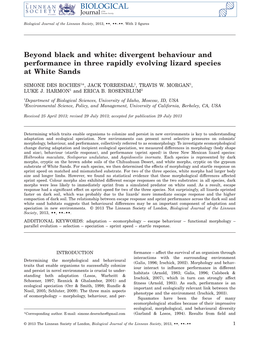 Beyond Black and White: Divergent Behaviour and Performance in Three Rapidly Evolving Lizard Species at White Sands