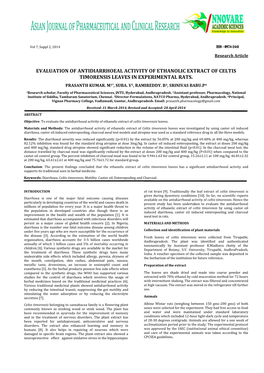 Evaluation of Antidiarrhoeal Activity of Ethanolic Extract of Celtis Timorensis Leaves in Experimental Rats