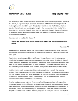 Nehemiah 11:1 – 12:26 Keep Saying “Yes”