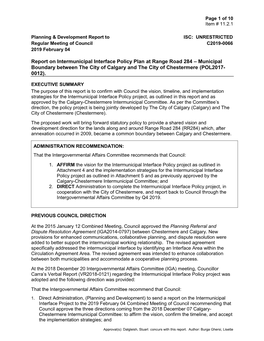 Report on Intermunicipal Interface Policy Plan at Range Road 284 – Municipal Boundary Between the City of Calgary and the City of Chestermere (POL2017- 0012)