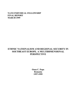 Ethnic Nationalism and Regional Security in Southeast Europe. a Multidimensional Perspective