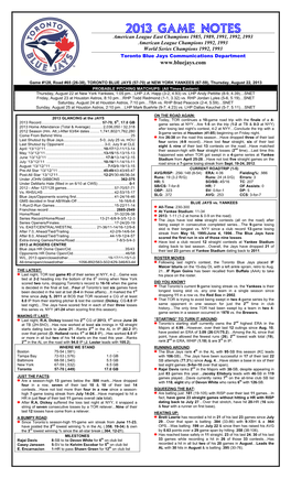 2013 Game Notes