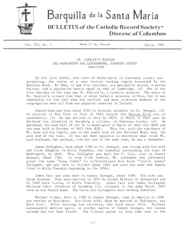 Bar9uilla De Ia Santa Maria BULLETIN of the Catholic Record Society­ Diocese of Columbus