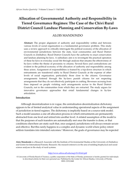 The Case of the Chivi Rural District Council Landuse Planning and Conservation By-Laws