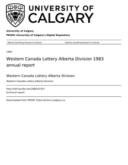 Western Canada Lottery Alberta Division 1983 Annual Report