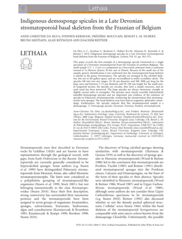 Indigenous Demosponge Spicules in a Late Devonian Stromatoporoid Basal Skeleton from the Frasnian of Belgium