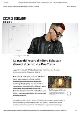 La Trap Dei Record Di «Sfera Ebbasta» Giovedì Al Centro «Le Due Torri» - Cultura E Spettacoli Stezzano