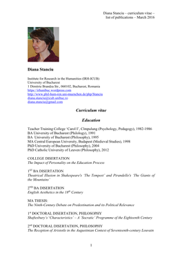 Diana Stanciu Curriculum Vitae Education