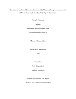 Geostatistical Analyses of Interactions Between Minke Whales (Balaenoptera Acutorostrata) and Whale-Watching Boats in Skjalfandi Bay, Northeast Iceland