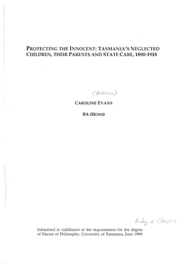 Tasmania's Neglected Children, Their Parents and State Care, 1890-1918