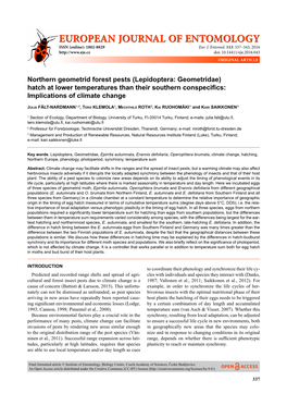 Lepidoptera: Geometridae) Hatch at Lower Temperatures Than Their Southern Conspeciﬁ Cs: Implications of Climate Change