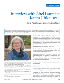 Interview with Abel Laureate Karen Uhlenbeck Bjørn Ian Dundas and Christian Skau