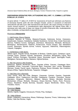 Disposizioni Operative Per L'attuazione Dell'art. 11