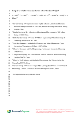 Large Evaporite Provinces: Geothermal Rather Than Solar Origin? 2 3 Z.J