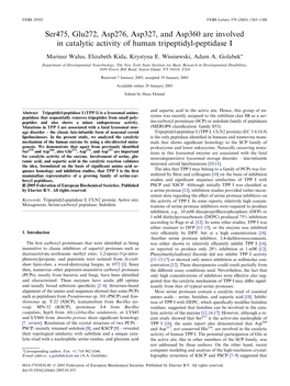 Ser475, Glu272, Asp276, Asp327, and Asp360 Are Involved in Catalytic Activity of Human Tripeptidyl-Peptidase I