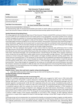 Press Release Tata Consumer Products Limited