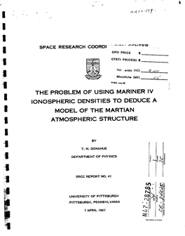 The Problem of Using Mariner Iv Ionospheric Densities to Deduce a Model of the Martian Atmospheric Structure