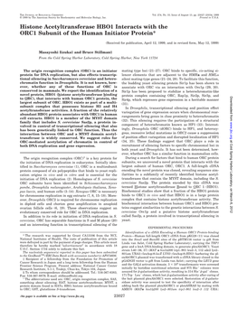 Histone Acetyltransferase HBO1 Interacts with the ORC1 Subunit of the Human Initiator Protein*