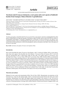 Yaoshania and Erromyzon Kalotaenia, a New Genus and a New Species of Balitorid Loaches from Guangxi, China (Teleostei: Cypriniformes)