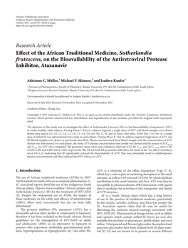 Effect of the African Traditional Medicine, Sutherlandia Frutescens, on the Bioavailability of the Antiretroviral Protease Inhibitor, Atazanavir