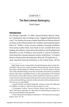 Chapter 7: the Next Lehman Bankruptcy