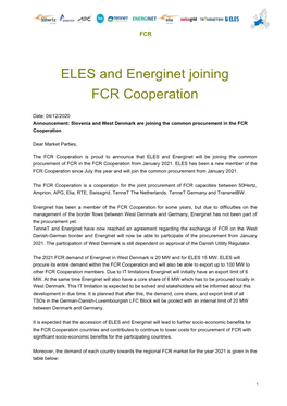 ELES and Energinet Joining FCR Cooperation