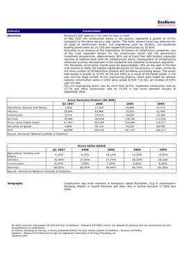 Industry Construction Overview Romania's GDP Grew by 7.7% Year-On-Year in 2006