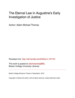 The Eternal Law in Augustine's Early Investigation of Justice
