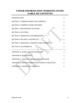 Voter Information Websites Study Table of Contents