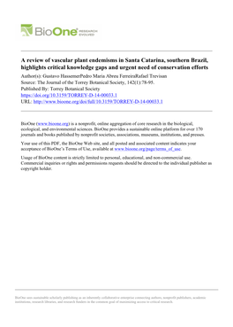 A Review of Vascular Plant Endemisms in Santa Catarina, Southern Brazil
