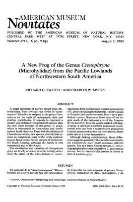 A New Frog of the Genus Ctenophryne (Microhylidae) from the Pacific Lowlands of Northwestern South America