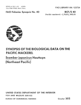 Synopsis of the Biological Data on the Pacific Mackerel, Scomber