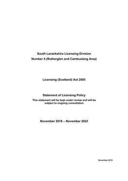 (Rutherglen and Cambuslang Area) Statement of Licensing Policy