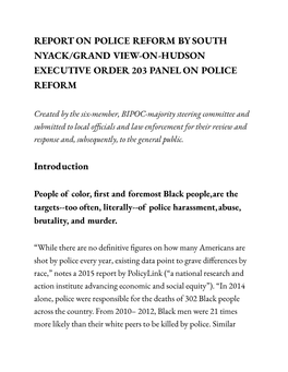 Report on Police Reform by South Nyack/Grand View-On-Hudson Executive Order 203 Panel on Police Reform