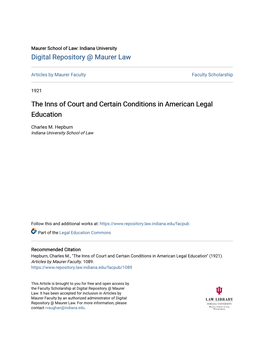 The Inns of Court and Certain Conditions in American Legal Education