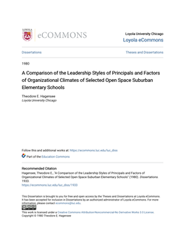 A Comparison of the Leadership Styles of Principals and Factors of Organizational Climates of Selected Open Space Suburban Elementary Schools