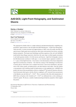 Ads/QCD, Light-Front Holography, and Sublimated Gluons