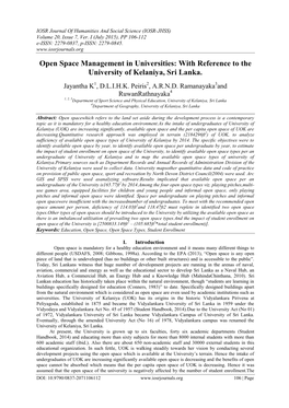 Open Space Management in Universities: with Reference to the University of Kelaniya, Sri Lanka