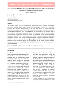 Have We Reproduced Rat Park? Conceptual but Not Direct Replication of the Protective Effects of Social and Environmental Enrichment in Addiction