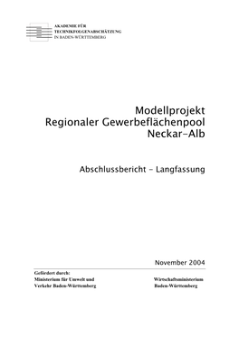 Modellprojekt Regionaler Gewerbeflächenpool Neckar-Alb